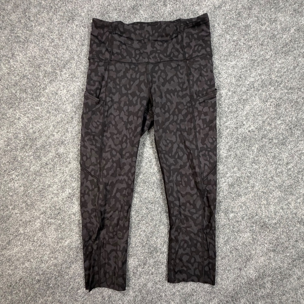 Lululemon Fast and Free HR Crop 19 Nulux Camo Leggings Grey Black Womens 4